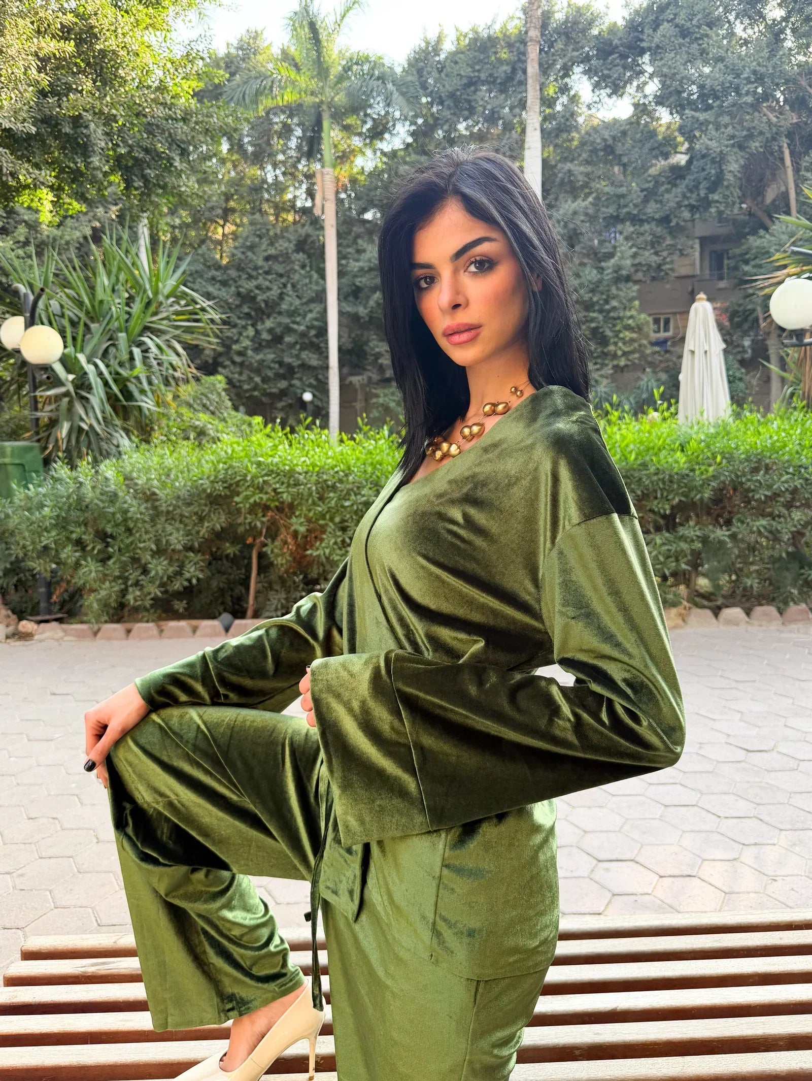 Reehan - Olive Green Side Tie Kimono Set 2