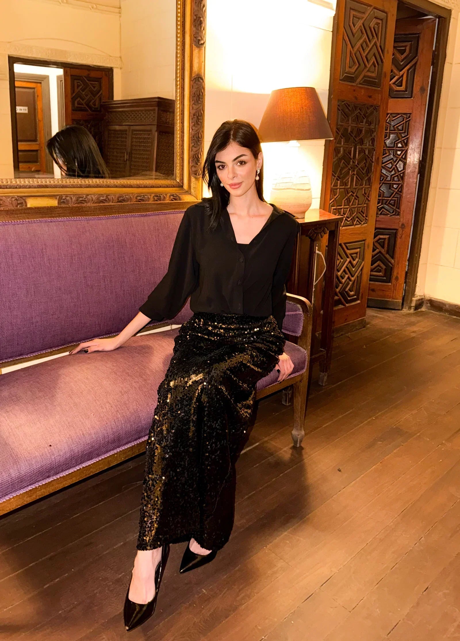 Reehan - Black Sequin Maxi Skirt 2