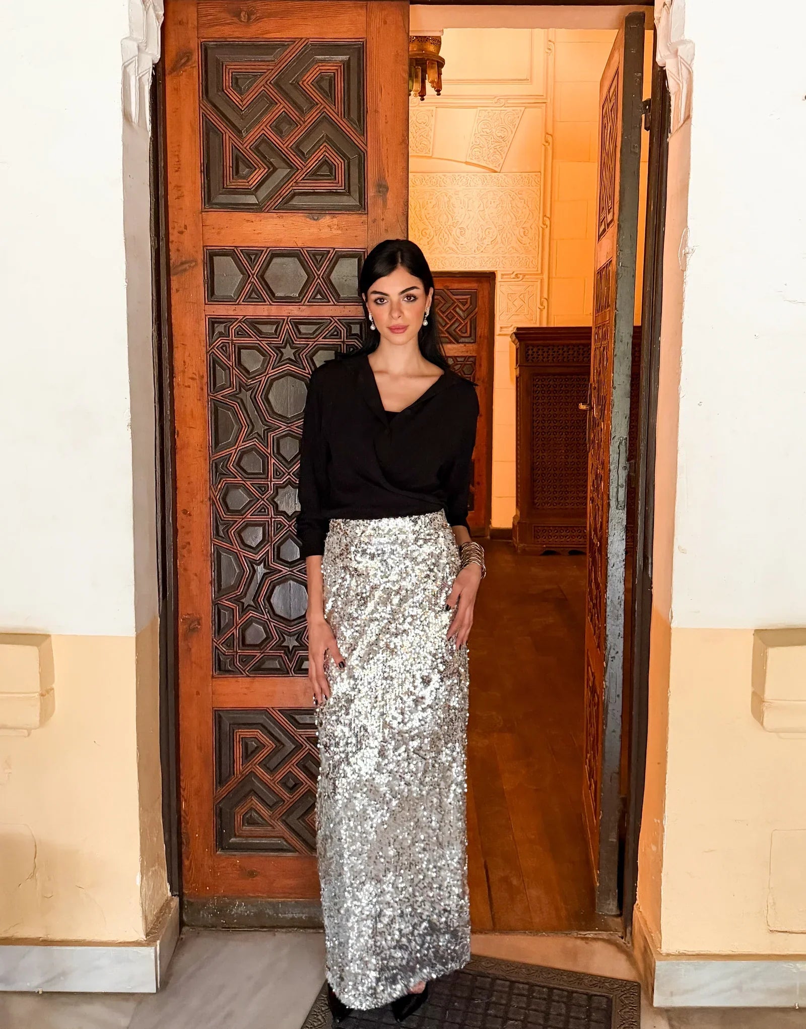Reehan - Silver Sequin Maxi Skirt 5