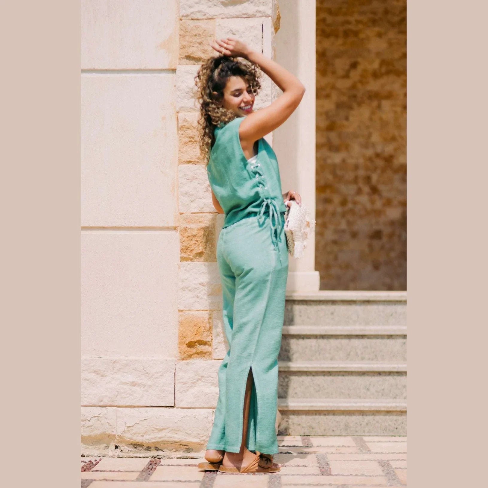 Kanza - Rustic Boho Linen Top with Strings 7