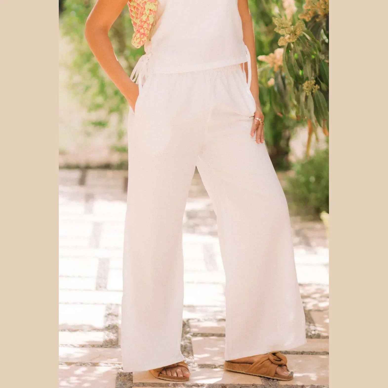 Effortless Style Slit Linen Pants - Kanza