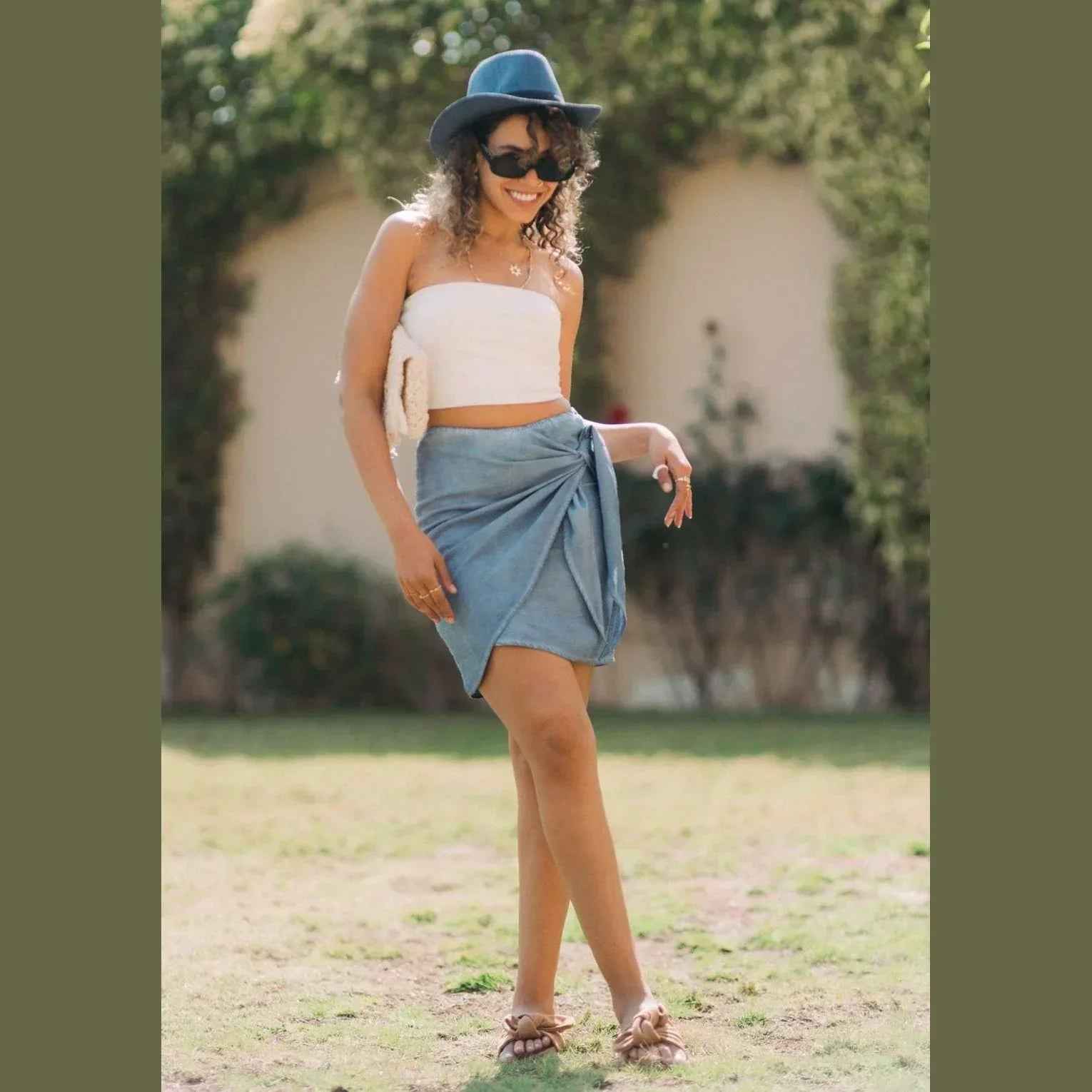 Breeze Wrap Short Linen Skirt - Kanza