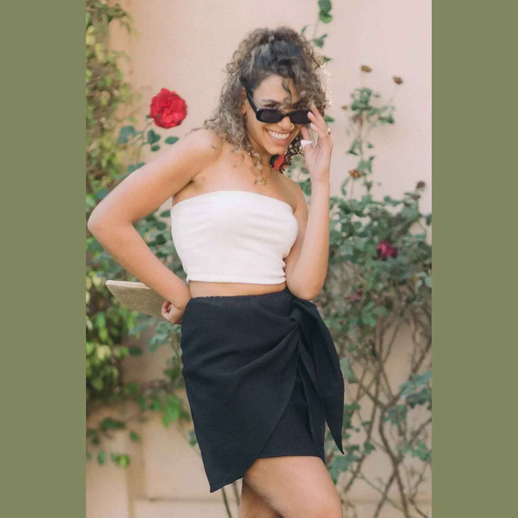 Breeze Wrap Short Linen Skirt - Kanza