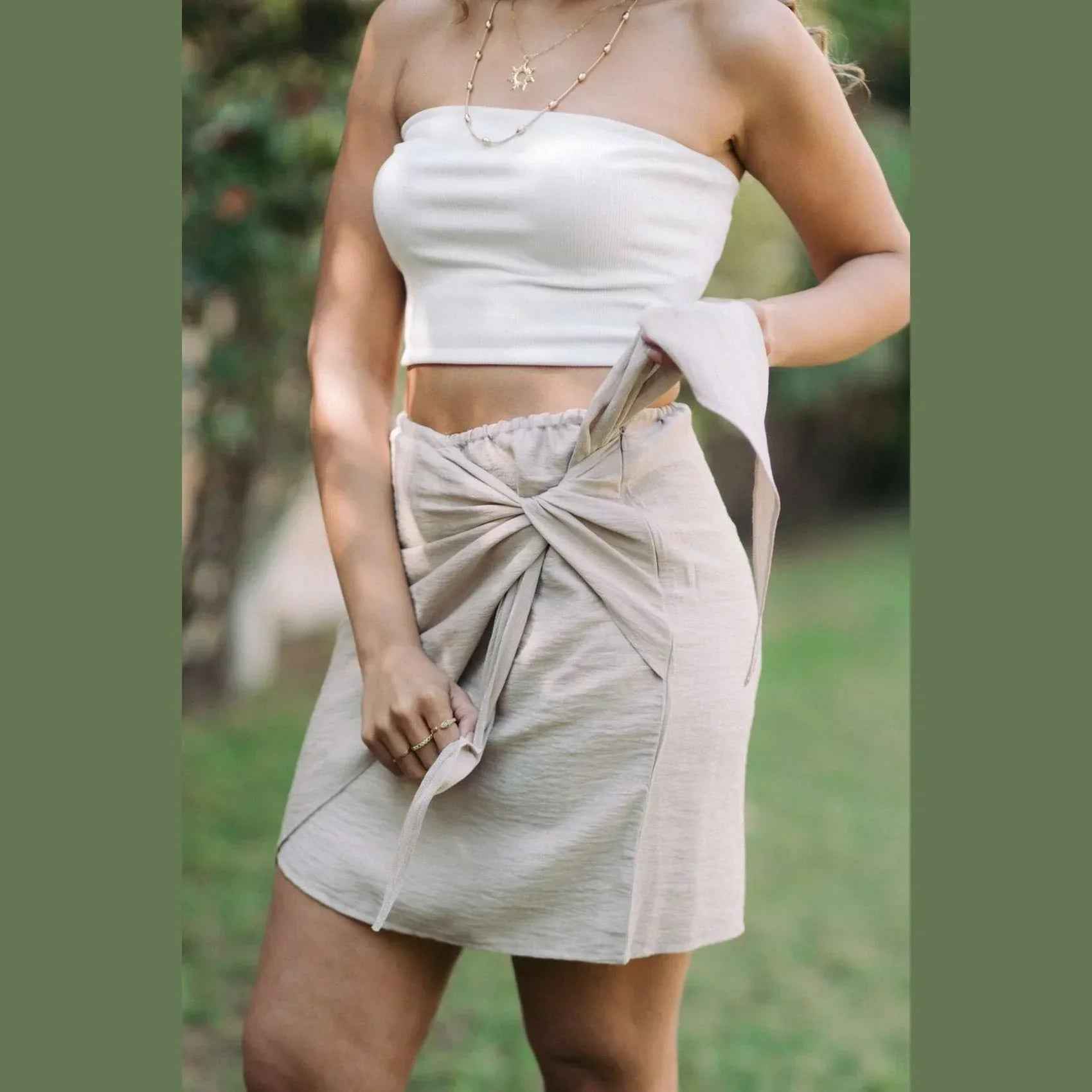 Breeze Wrap Short Linen Skirt - Kanza