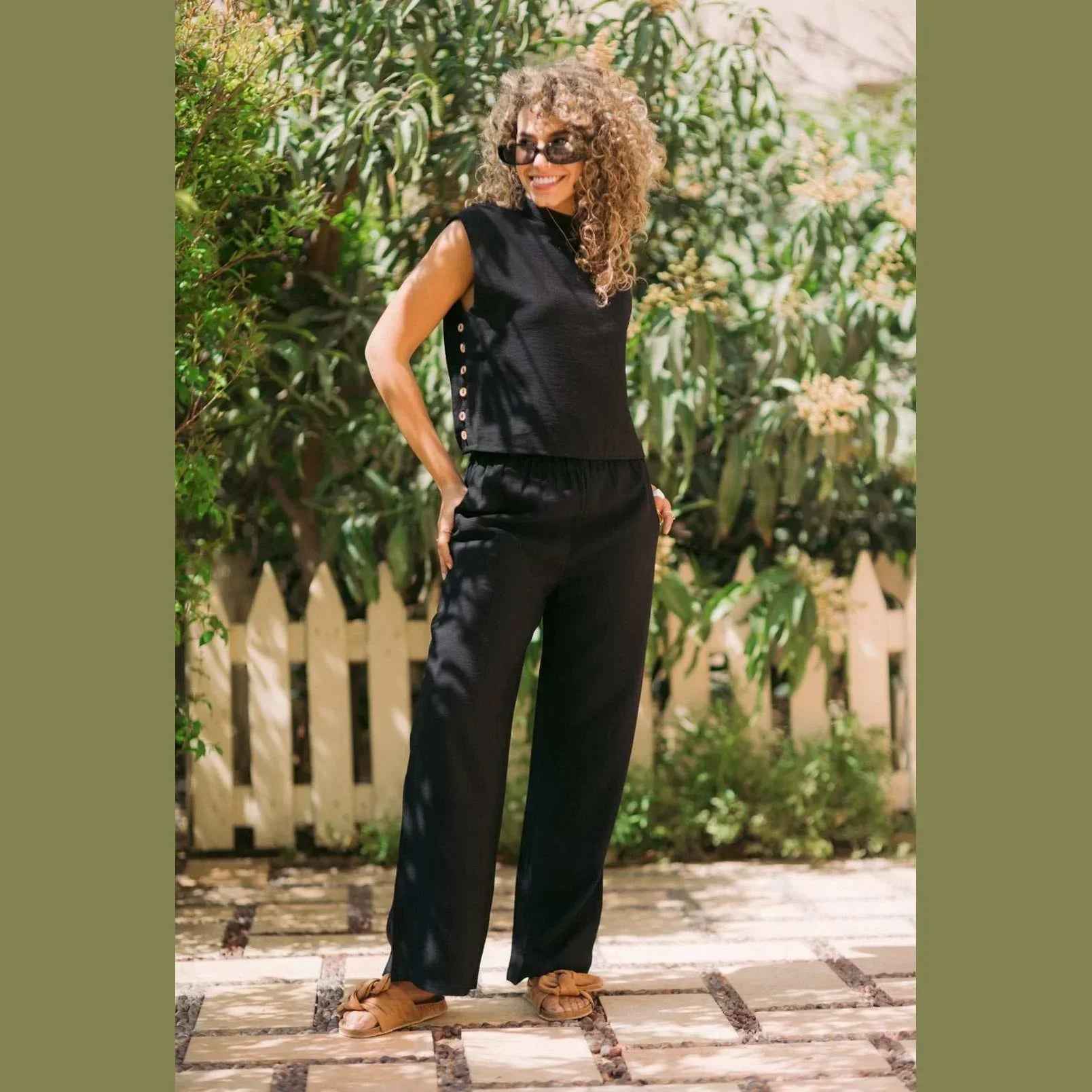 Effortless Style Slit Linen Pants - Kanza