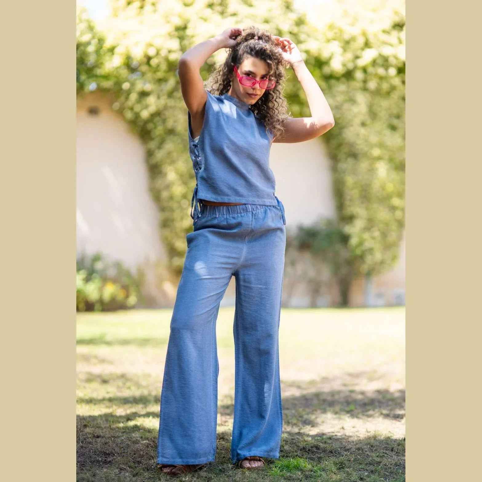 Rustic Boho Linen Top with Strings - Kanza