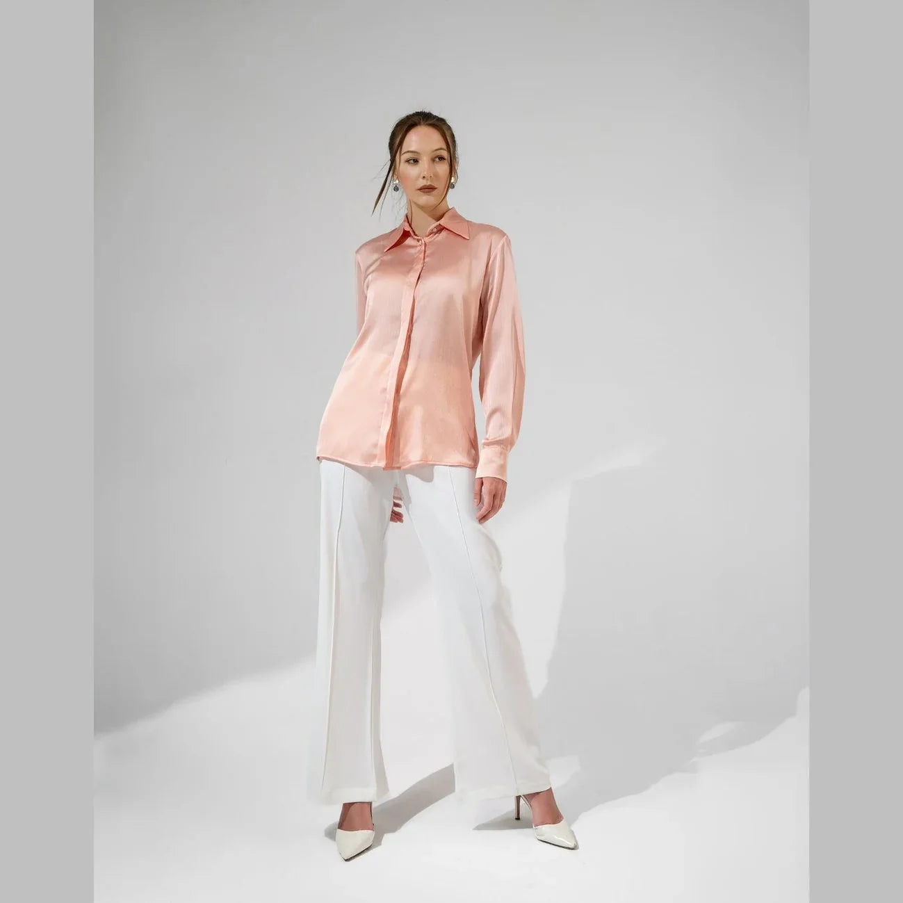 KC Shop - Collared Light Pink Satin Shirt 1