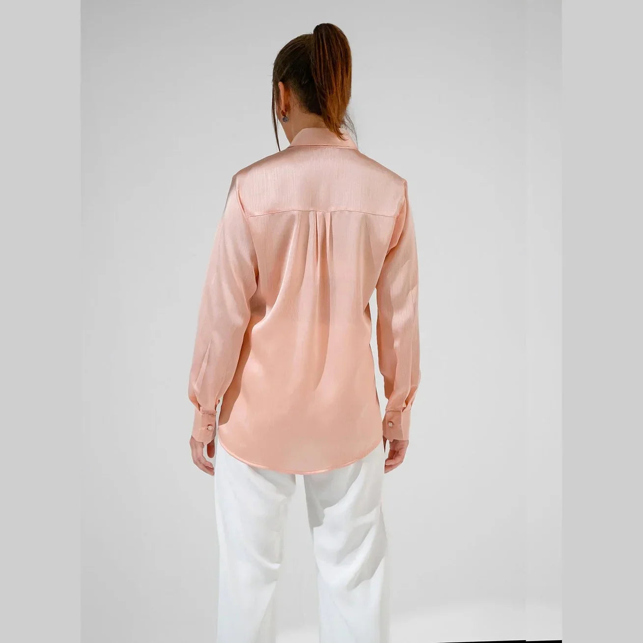 Collared Light Pink Satin Shirt - KC Shop - Babazzaro