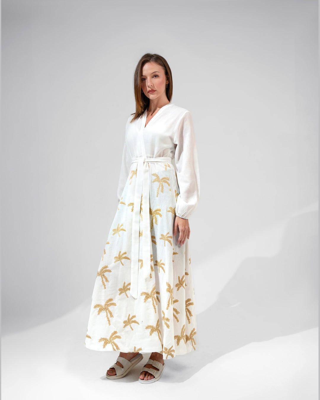 エルンスト【Le Kimono】 KC Shop - Embroidered Linen Sleeved Kimono With Belt
