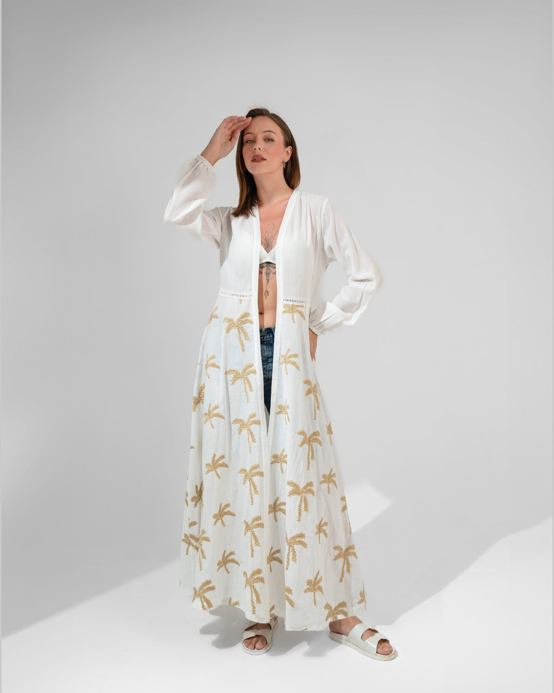 KC Shop - Embroidered Linen Sleeved Kimono With Belt 4