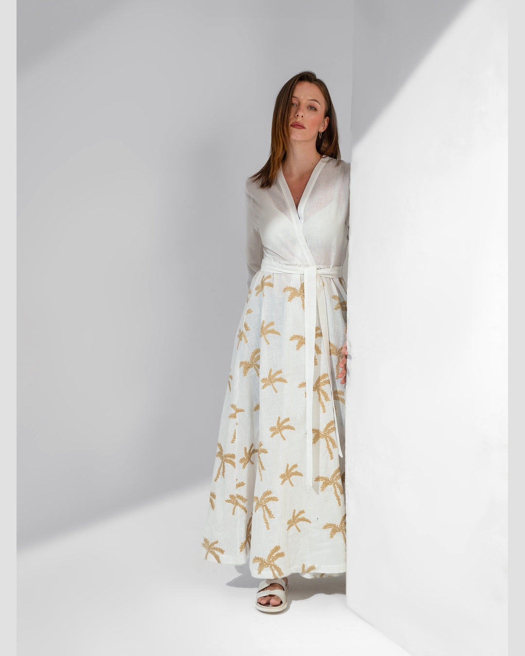 KC Shop - Embroidered Linen Sleeved Kimono With Belt 5