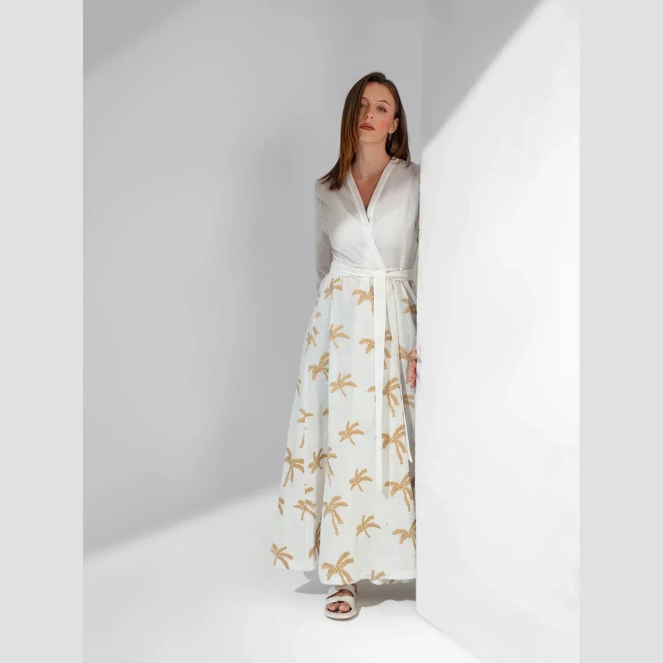 Embroidered Linen Sleeved Kimono With Belt - KC Shop - Babazzaro