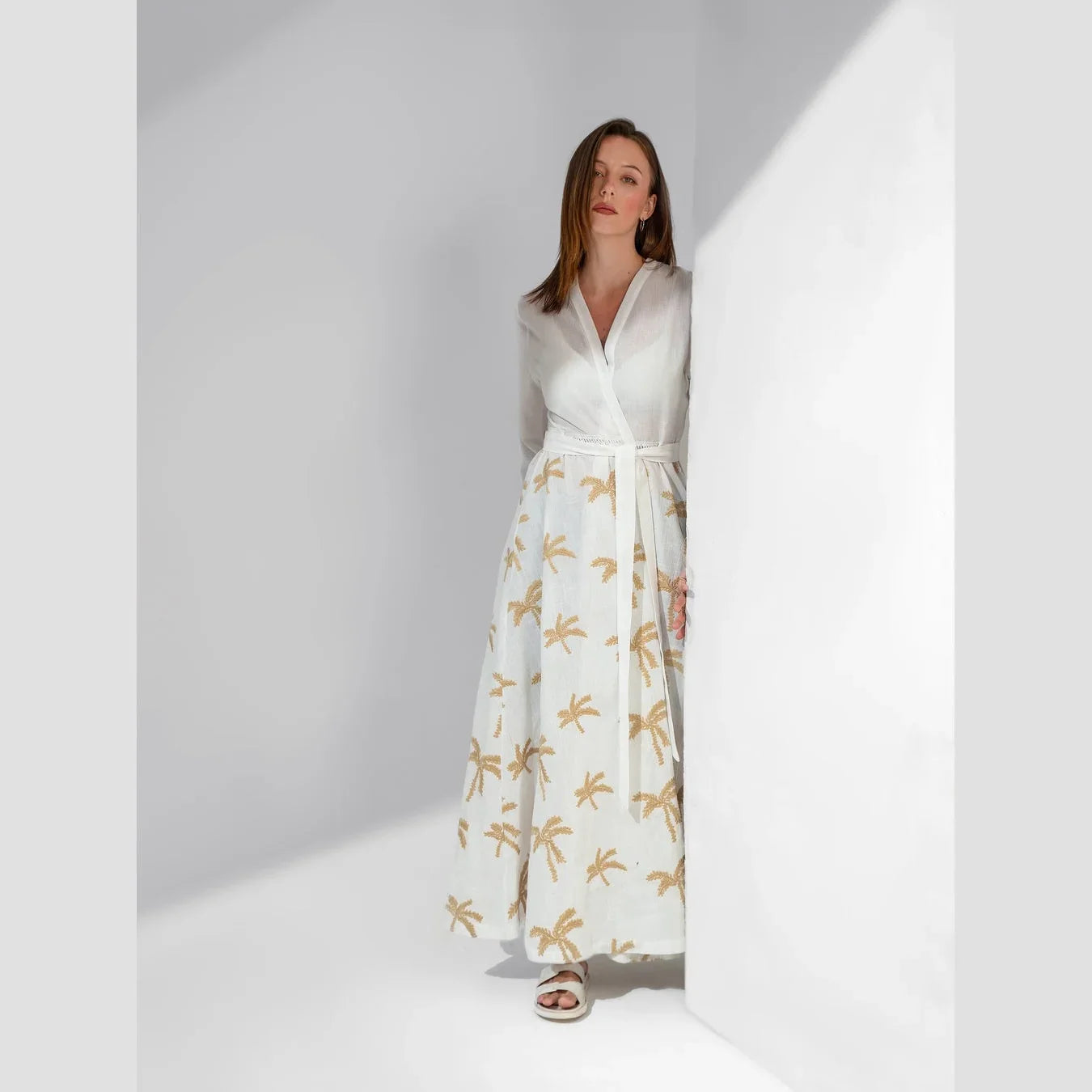 KC Shop - Embroidered Linen Sleeved Kimono With Belt 5