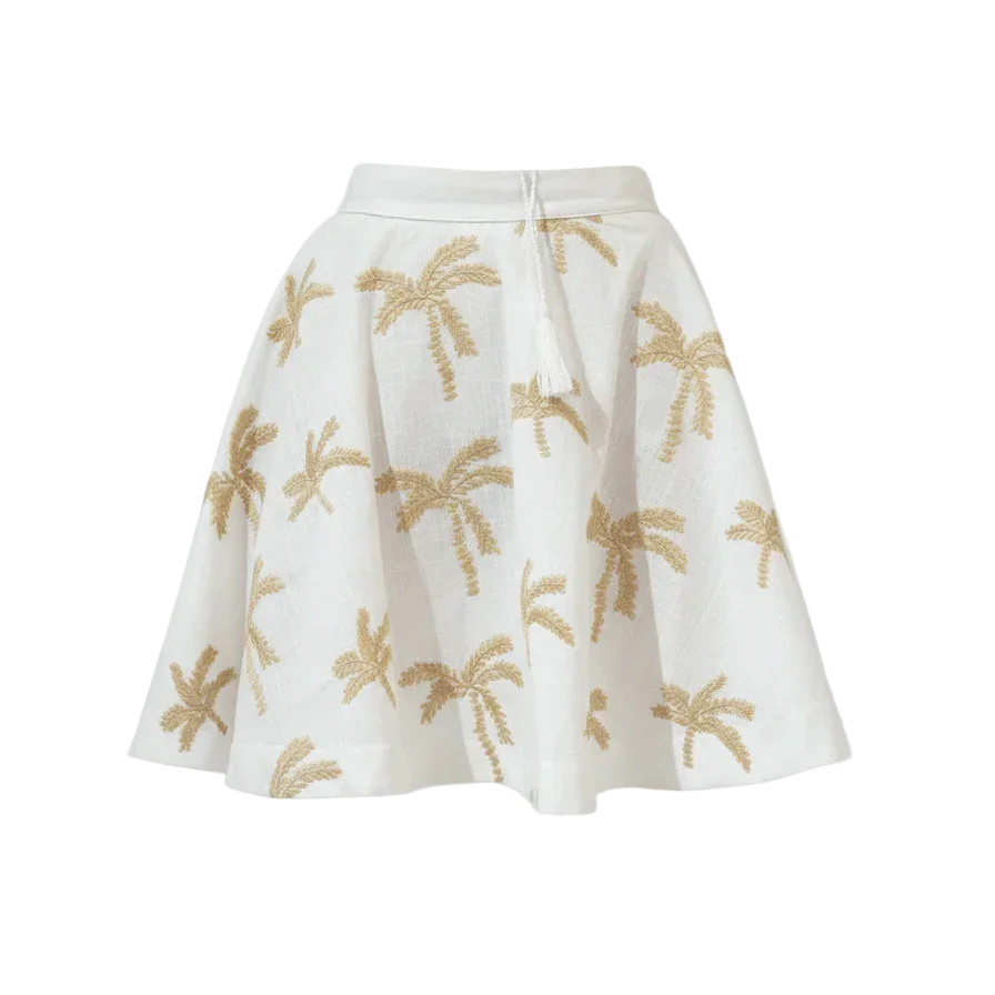Embroidered White Linen High-Waist Mini Skirt - KC Shop - Babazzaro