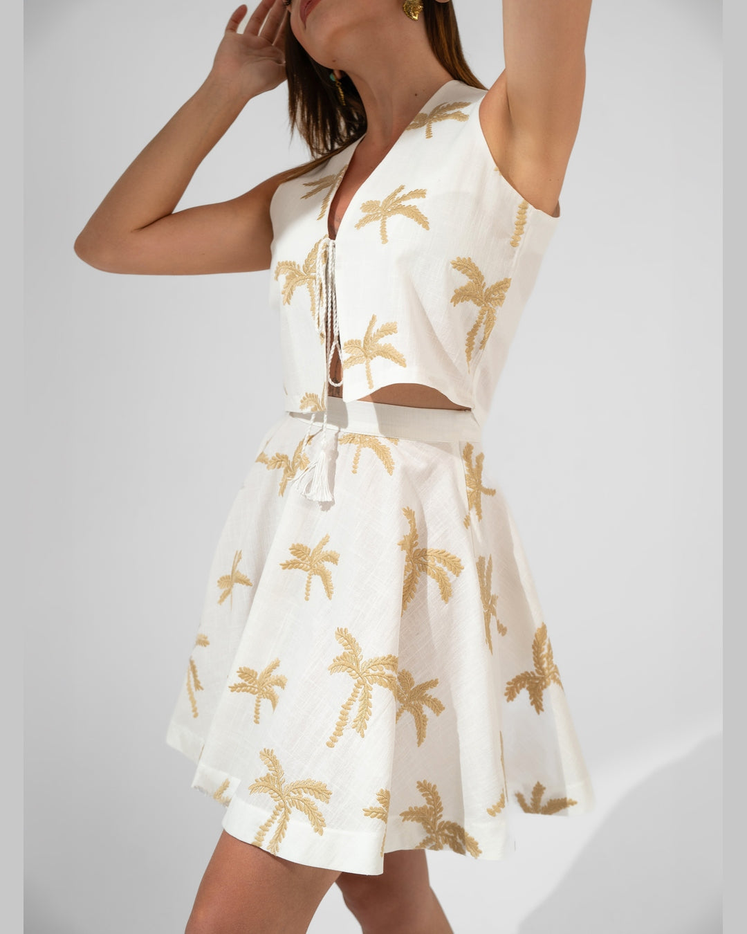 KC Shop - Embroidered White Linen High-Waist Mini Skirt 4