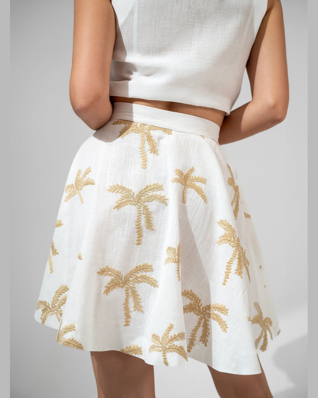 KC Shop - Embroidered White Linen High-Waist Mini Skirt 2