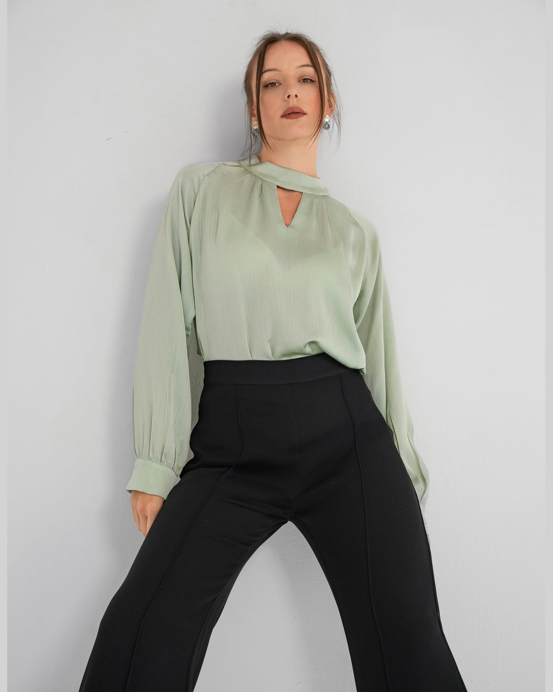 KC Shop - Light Green Keyhole Neckline Blouse 4