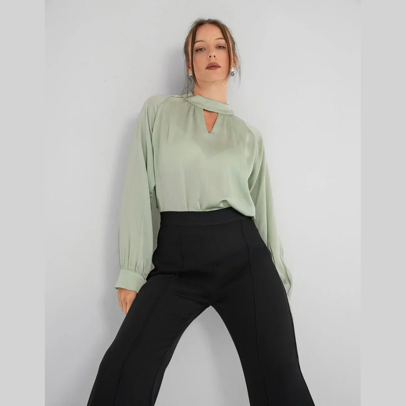 Light Green Keyhole Neckline Blouse - KC Shop 4