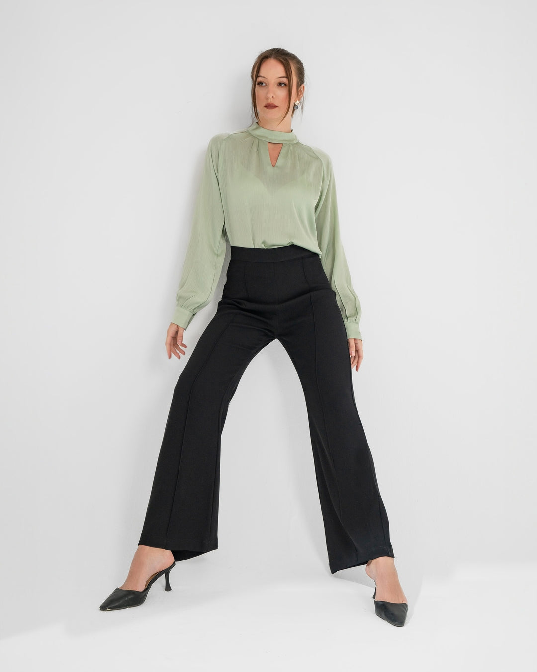 KC Shop - Black High-Waist Flared Trousers 5