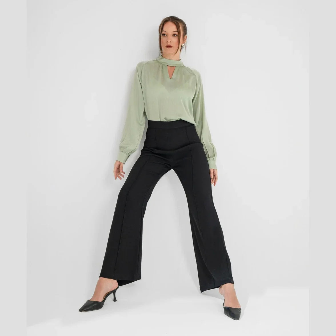 KC Shop - Black High-Waist Flared Trousers 5