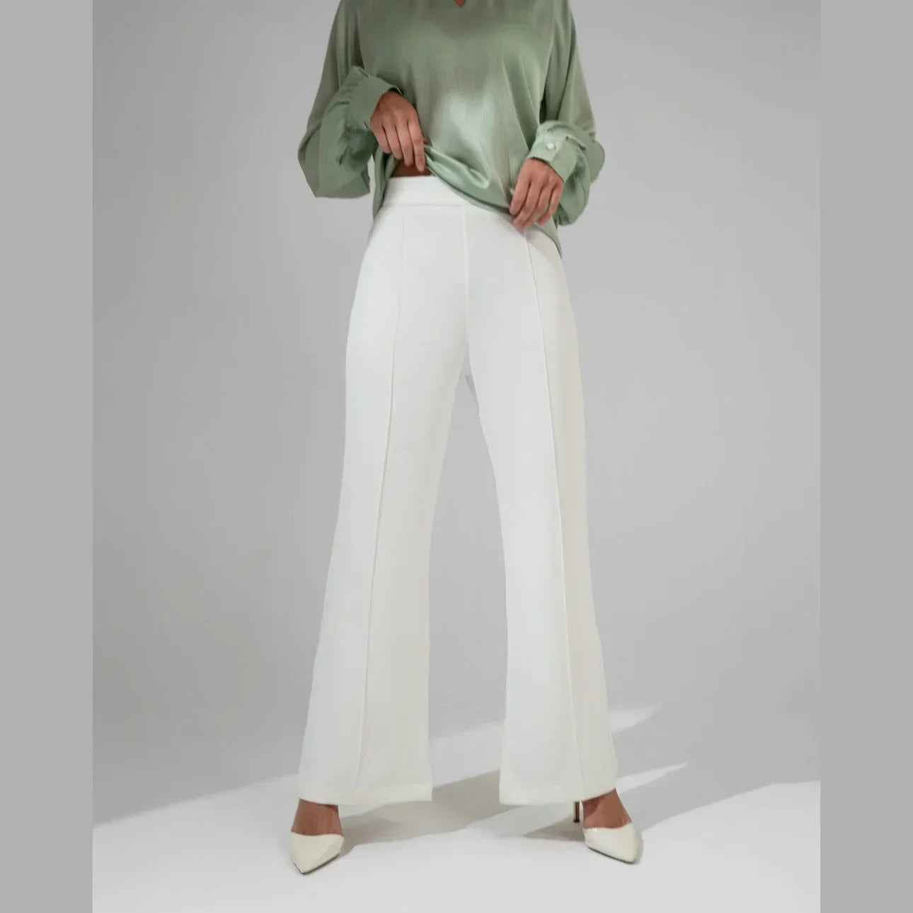 White High-Waist Flared Trousers - KC Shop