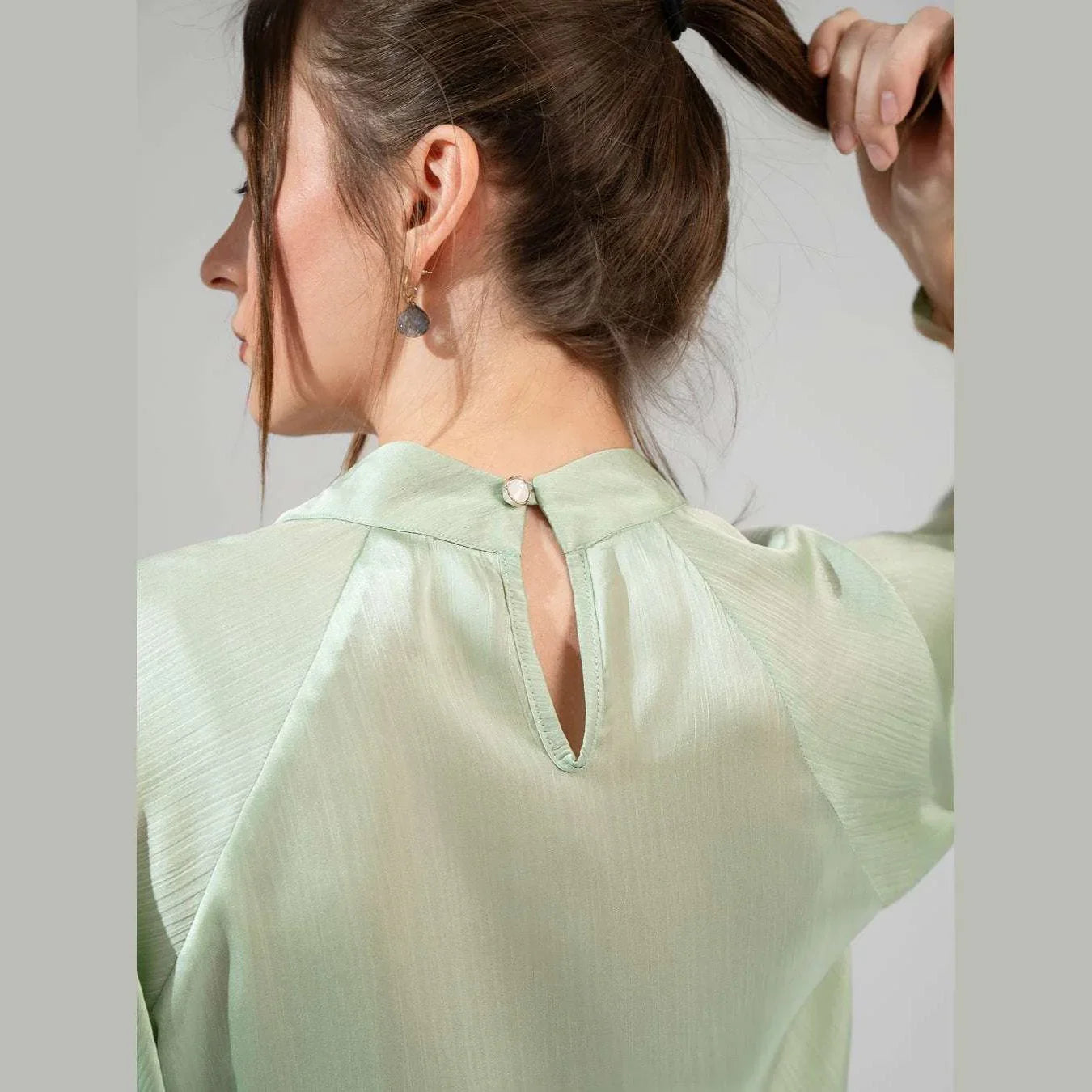 KC Shop - Light Green Keyhole Neckline Blouse 2