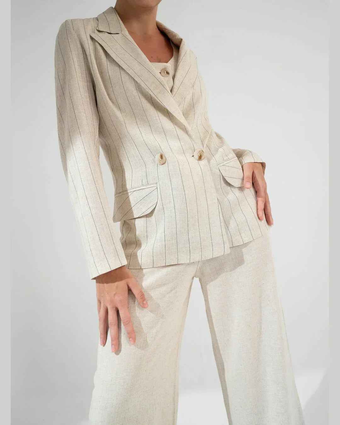 Linen Suit Striped Blazer - KC Shop
