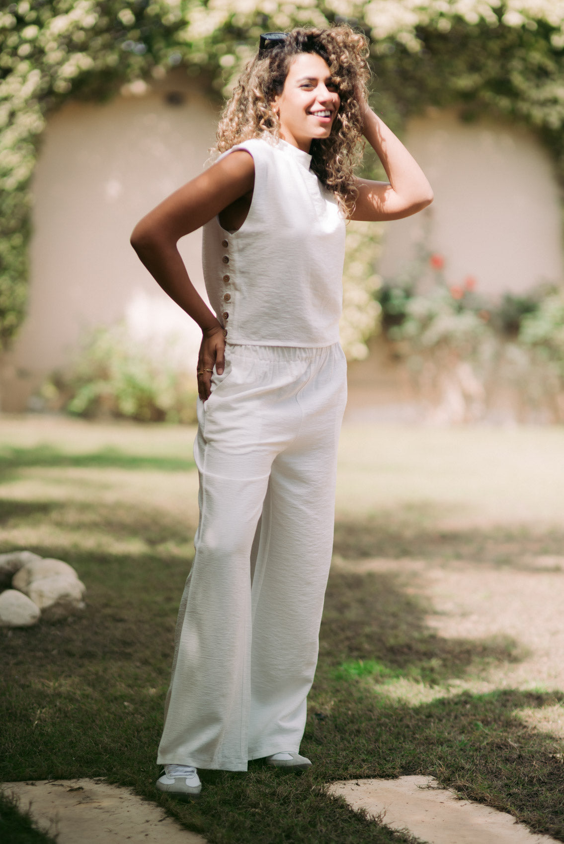 Kanza - Rustic Linen Top with Wooden Buttons 4