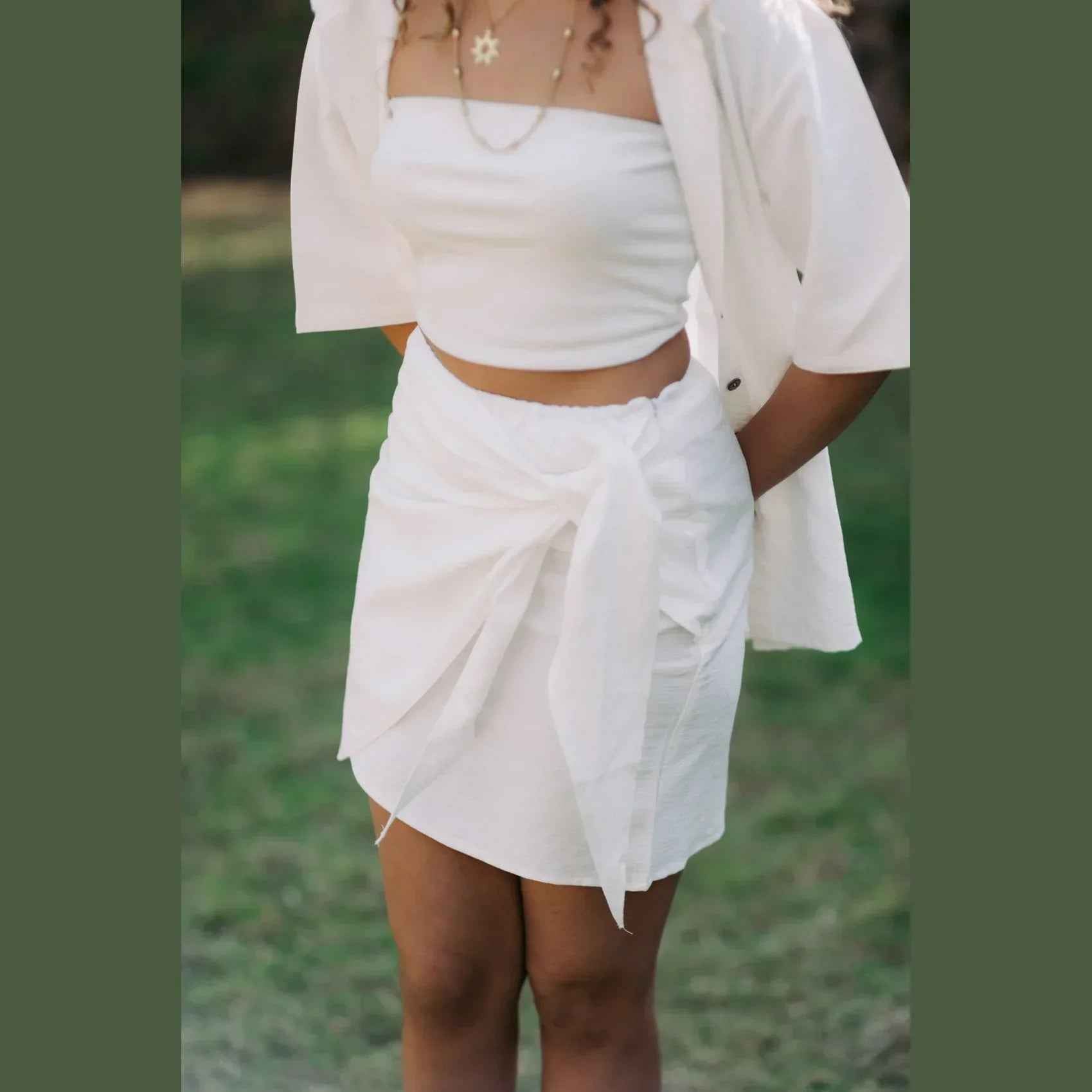 Breeze Wrap Short Linen Skirt - Kanza