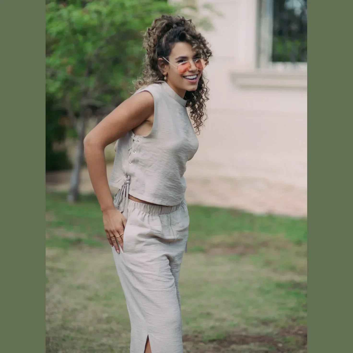 Rustic Boho Linen Top with Strings - Kanza