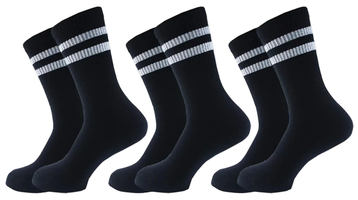 Men Set Of 3 Long Half Terry Sport Socks Black - Sam Socks - Babazzaro