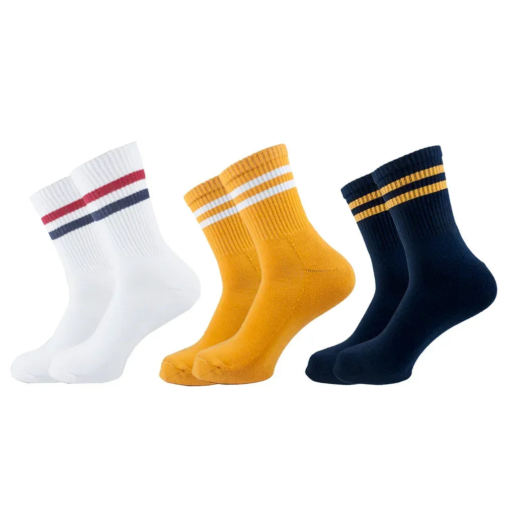 Men Set Of 3 Long Half Terry Sport Socks (White-Blue-Orange ) - Sam Socks - Babazzaro