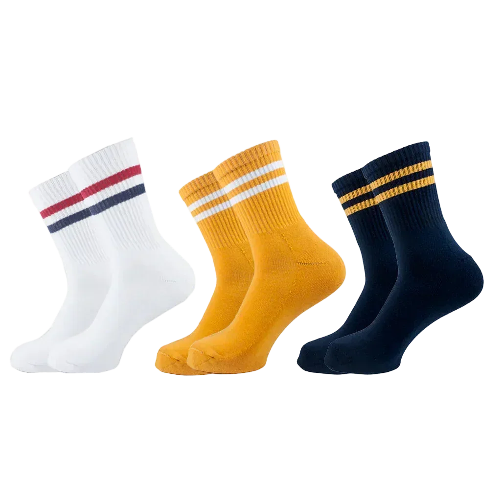 Men Set Of 3 Long Half Terry Sport Socks (White-Blue-Orange ) - Sam Socks - Babazzaro