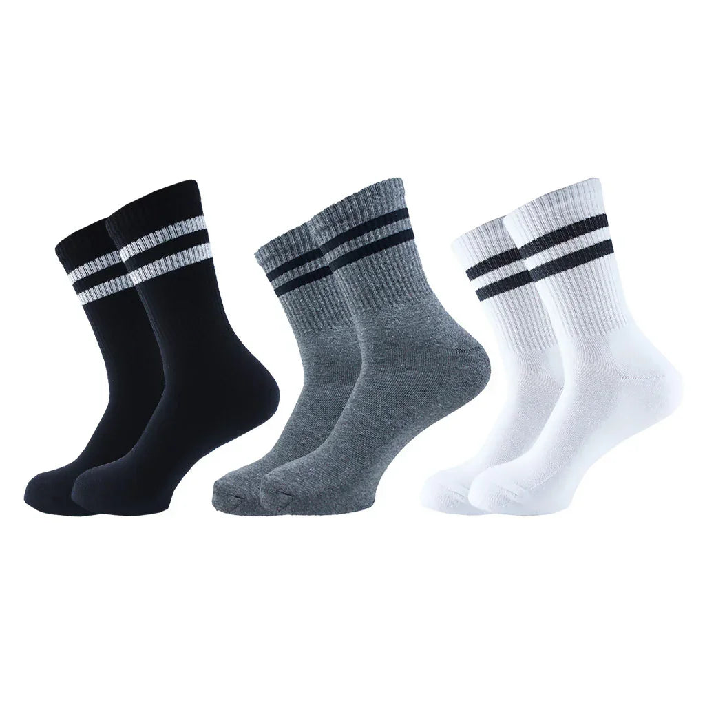Men Set Of 3 Long Half Terry Sport Socks (White-Black-Grey ) - Sam Socks - Babazzaro