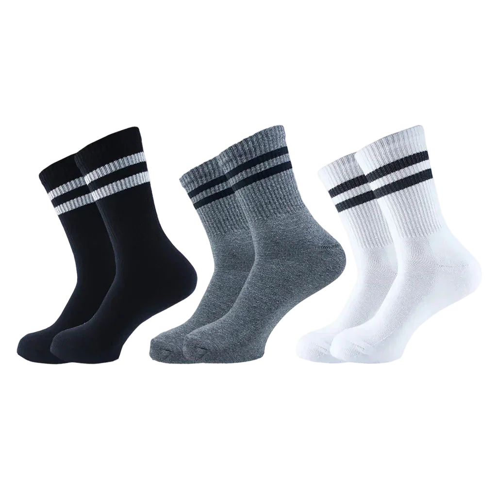 Men Set Of 3 Long Half Terry Sport Socks (White-Black-Grey ) - Sam Socks - Babazzaro