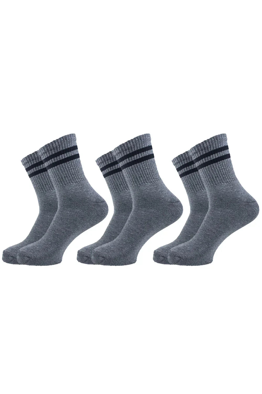 Men Set Of 3 Long Half Terry Sport Socks Grey - Sam Socks - Babazzaro