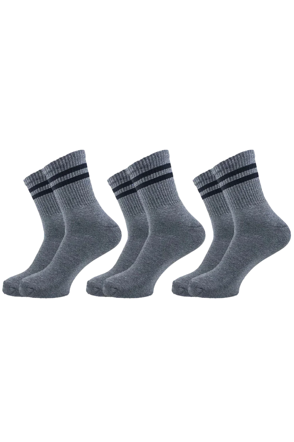 Men Set Of 3 Long Half Terry Sport Socks Grey - Sam Socks - Babazzaro
