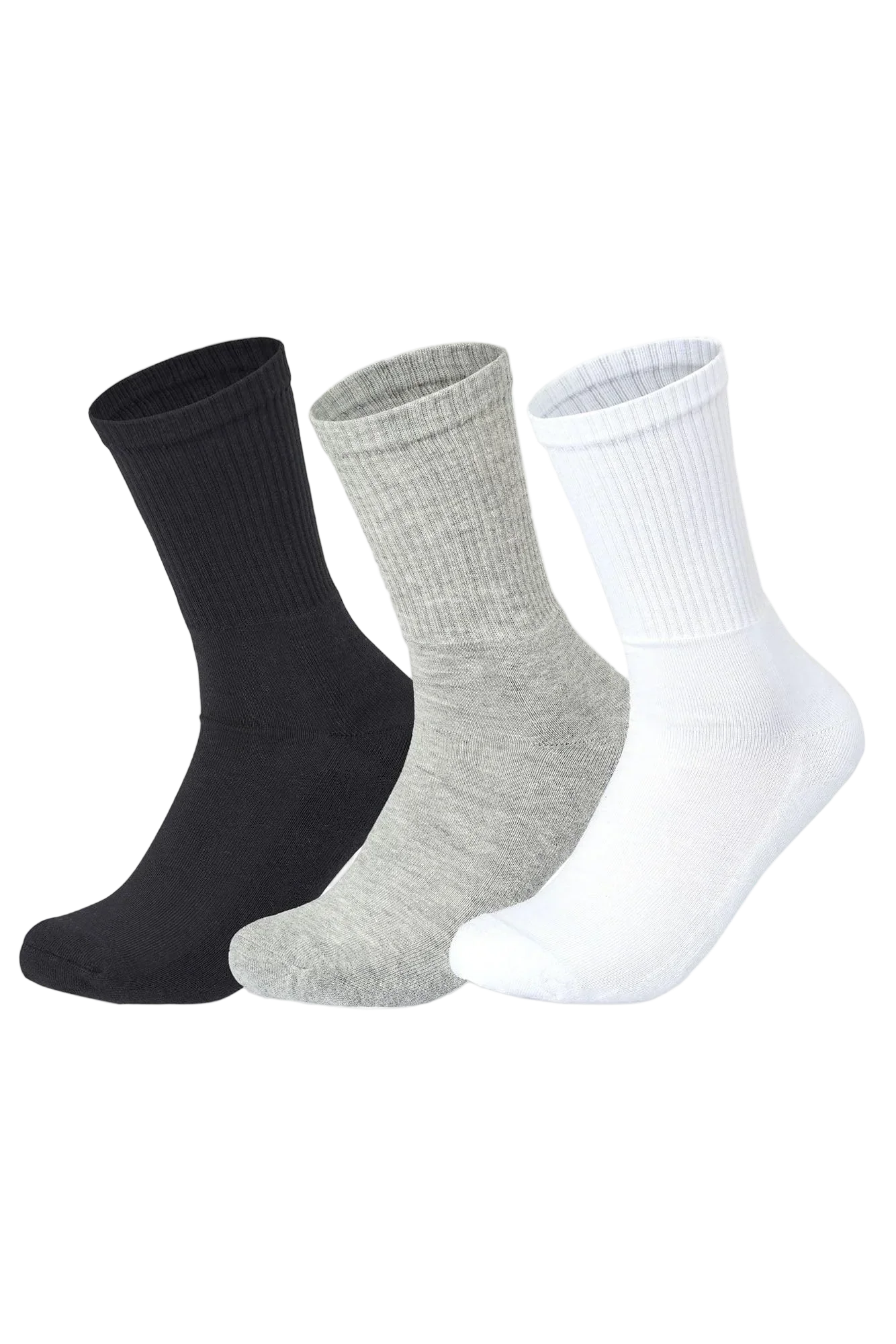 Men Set Of 3 Long Half Terry Sport Socks Plain ( Black-White-Grey ) - Sam Socks - Babazzaro