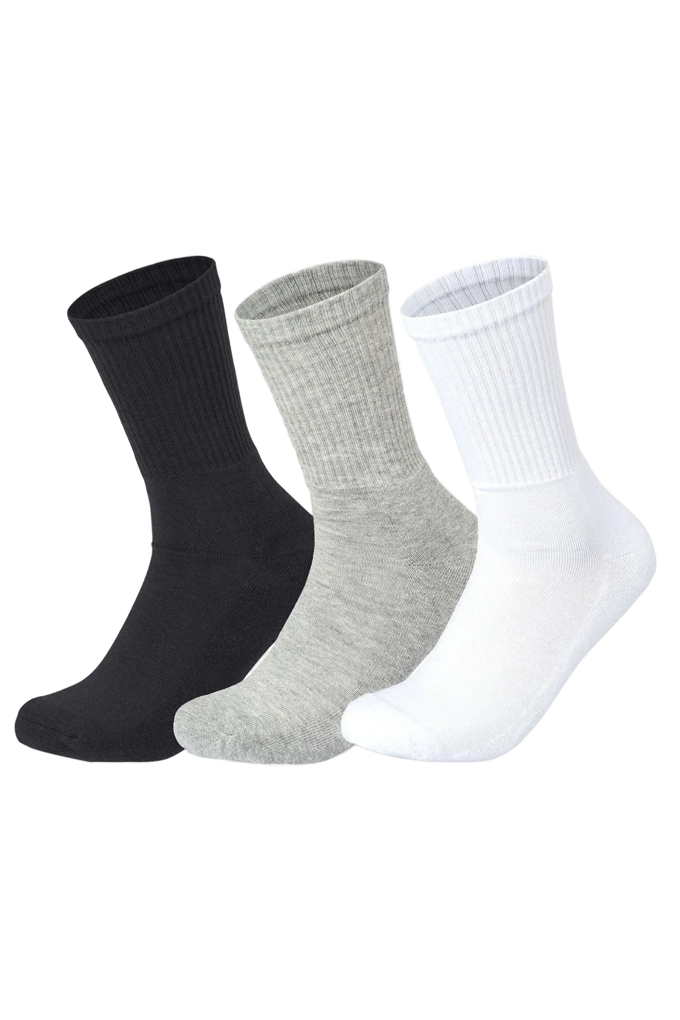 Sam Socks - Men Set Of 3 Long Half Terry Sport Socks Plain Black-White-Grey 1
