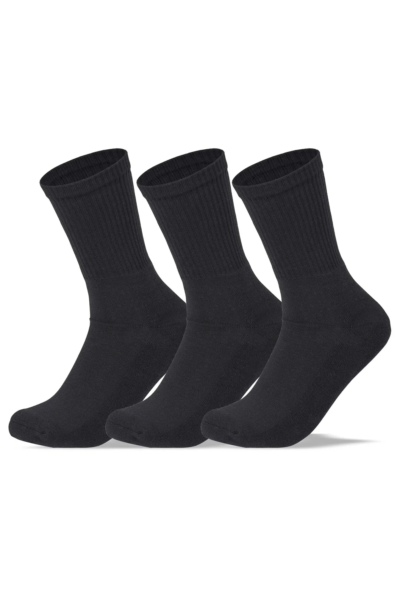 Sam Socks - Men Set Of 3 Long Half Terry Sport Socks Plain Black 5