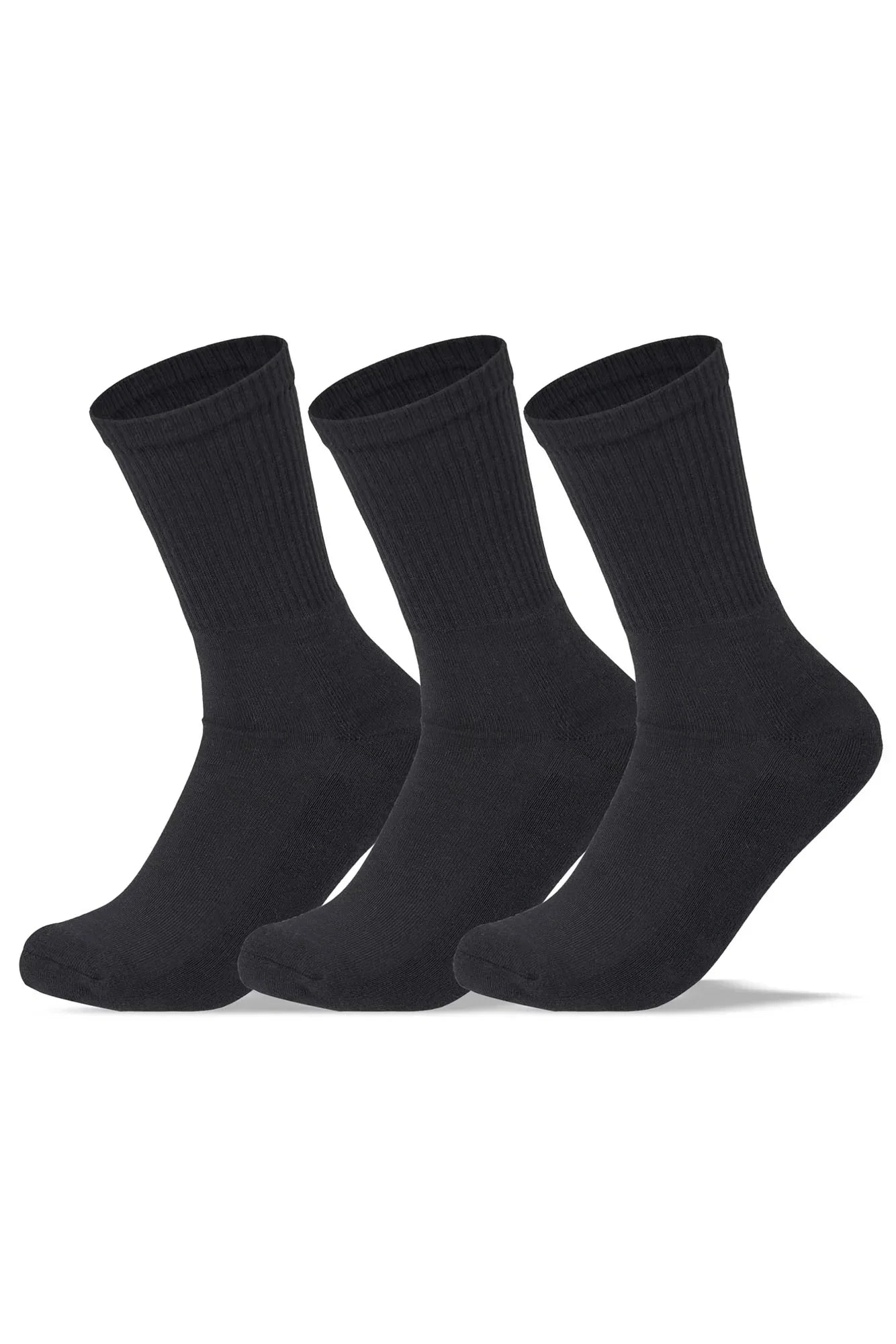 Men Set Of 3 Long Half Terry Sport Socks Plain Black - Sam Socks - Babazzaro