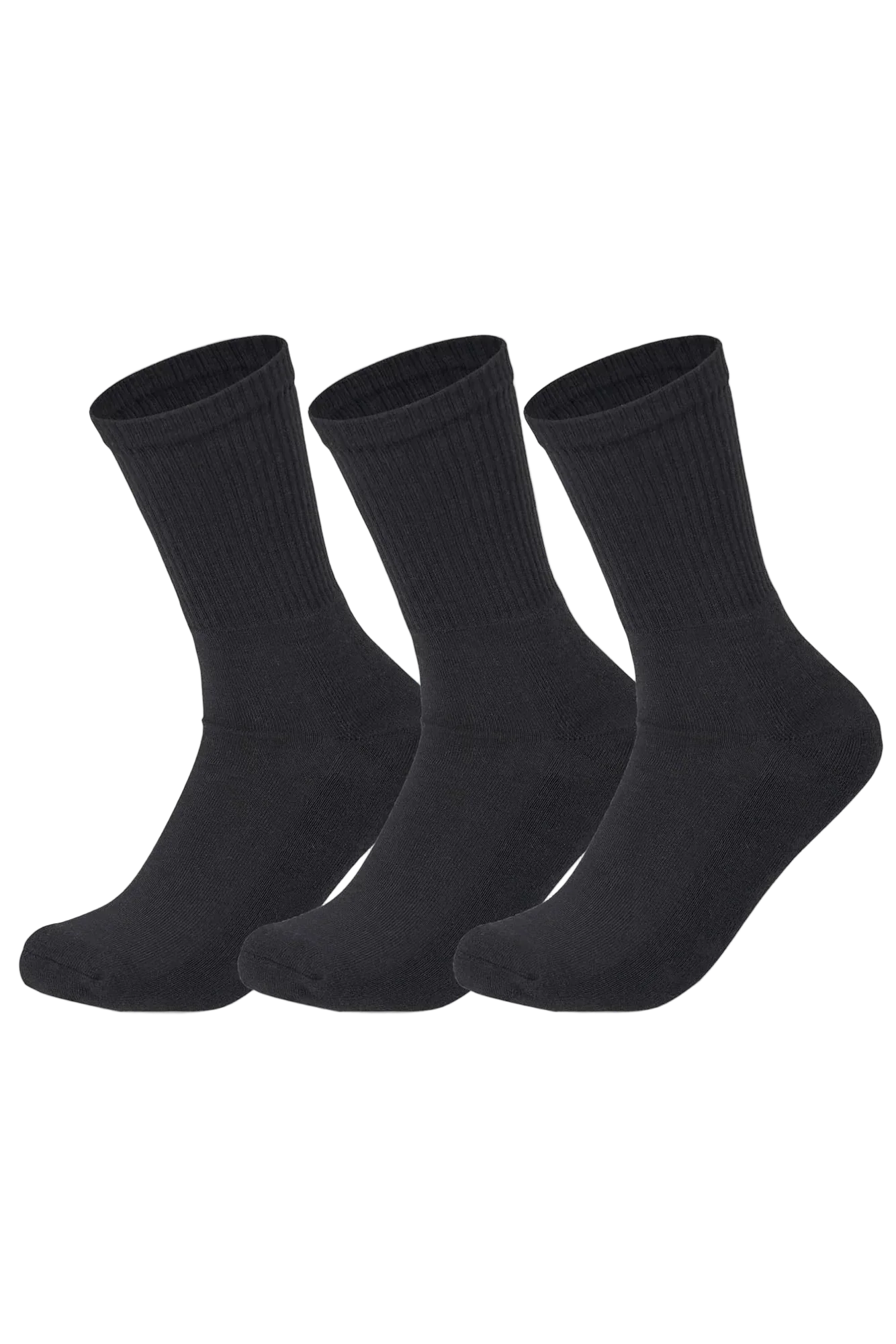 Men Set Of 3 Long Half Terry Sport Socks Plain Black - Sam Socks - Babazzaro