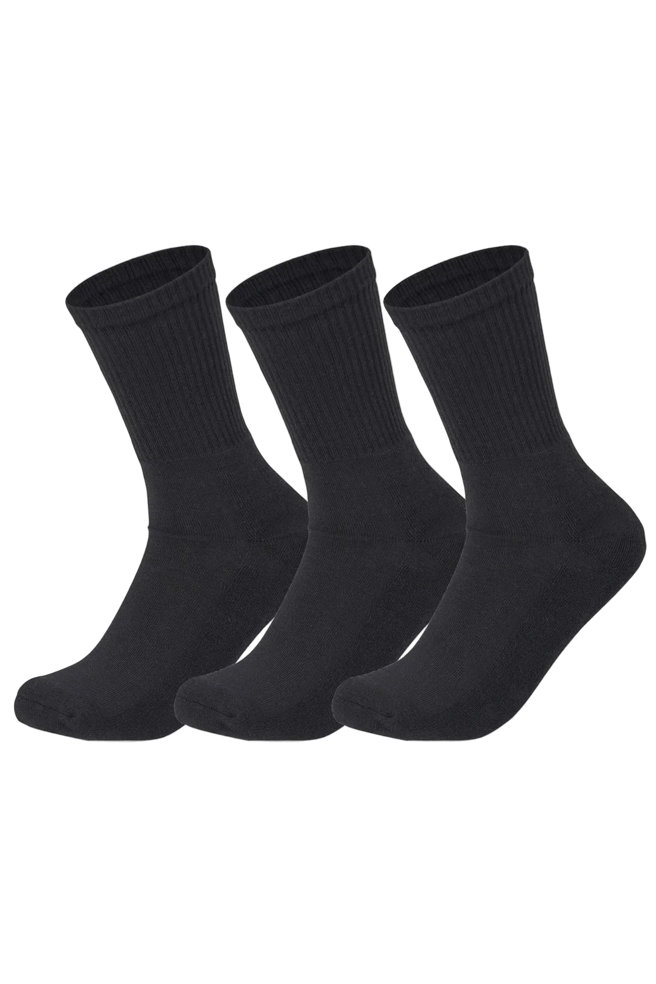 Sam Socks - Men Set Of 3 Long Half Terry Sport Socks Plain Black 1