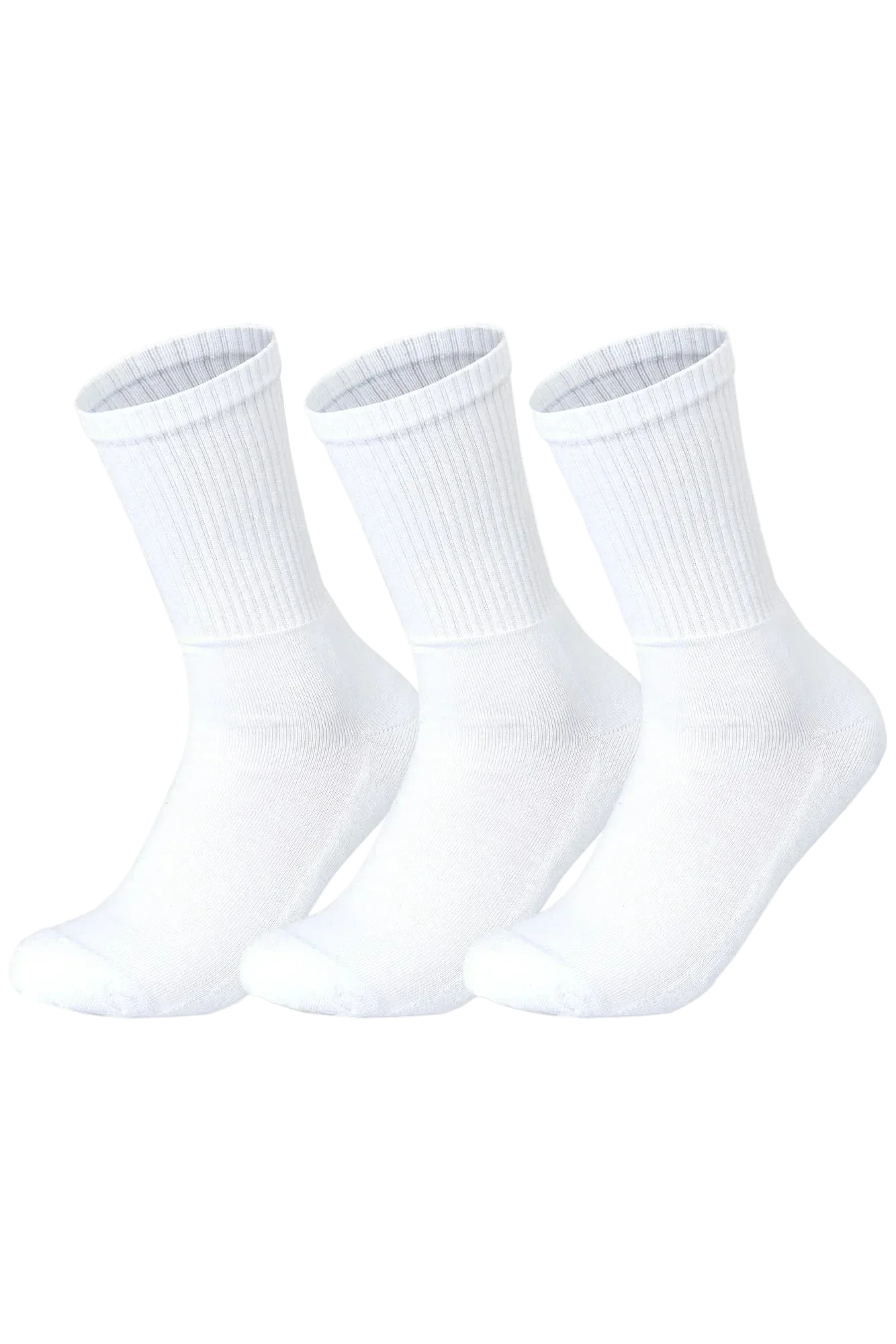Men Set Of 3 Long Half Terry Sport Socks Plain White - Sam Socks - Babazzaro