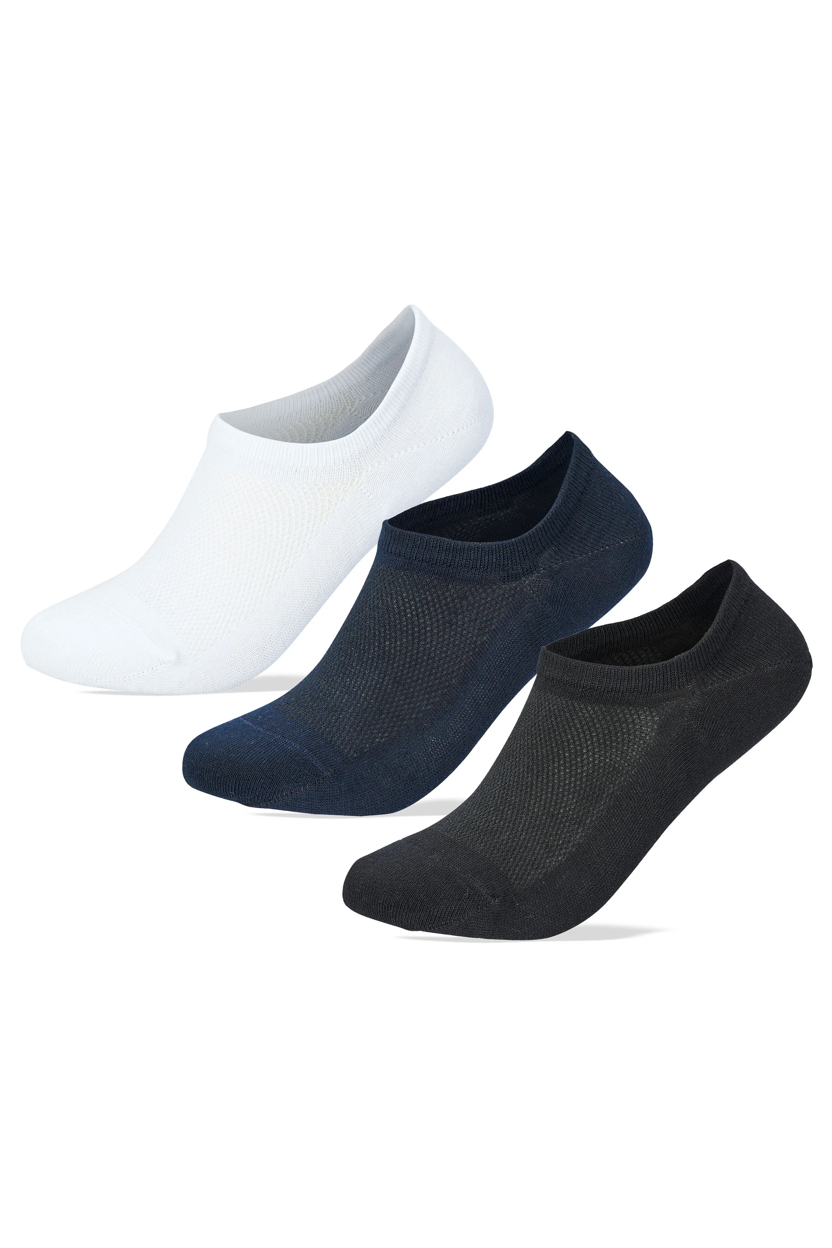 Sam Socks - Men Set Of 3 No Show Nets Plain Socks White-Black-Blue 1