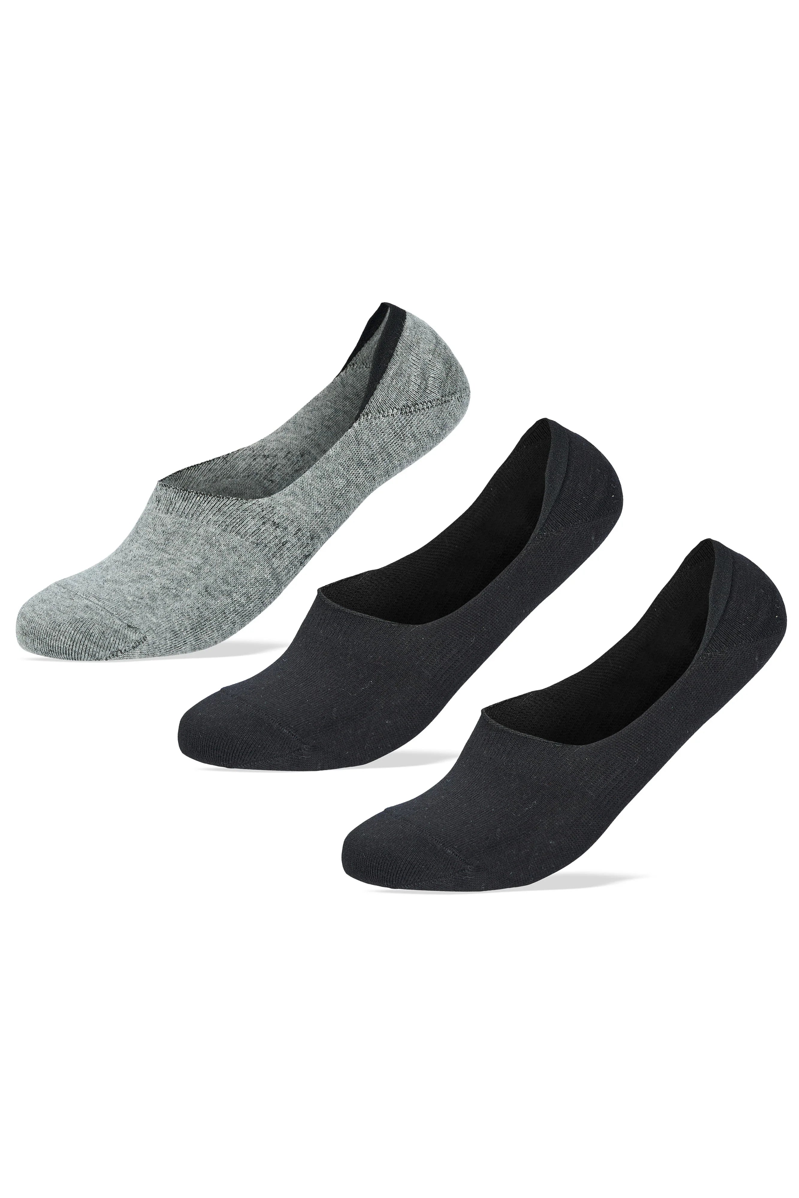 Sam Socks - Men Set Of 3 Invisible Silicon Plain Socks Black-Grey 5