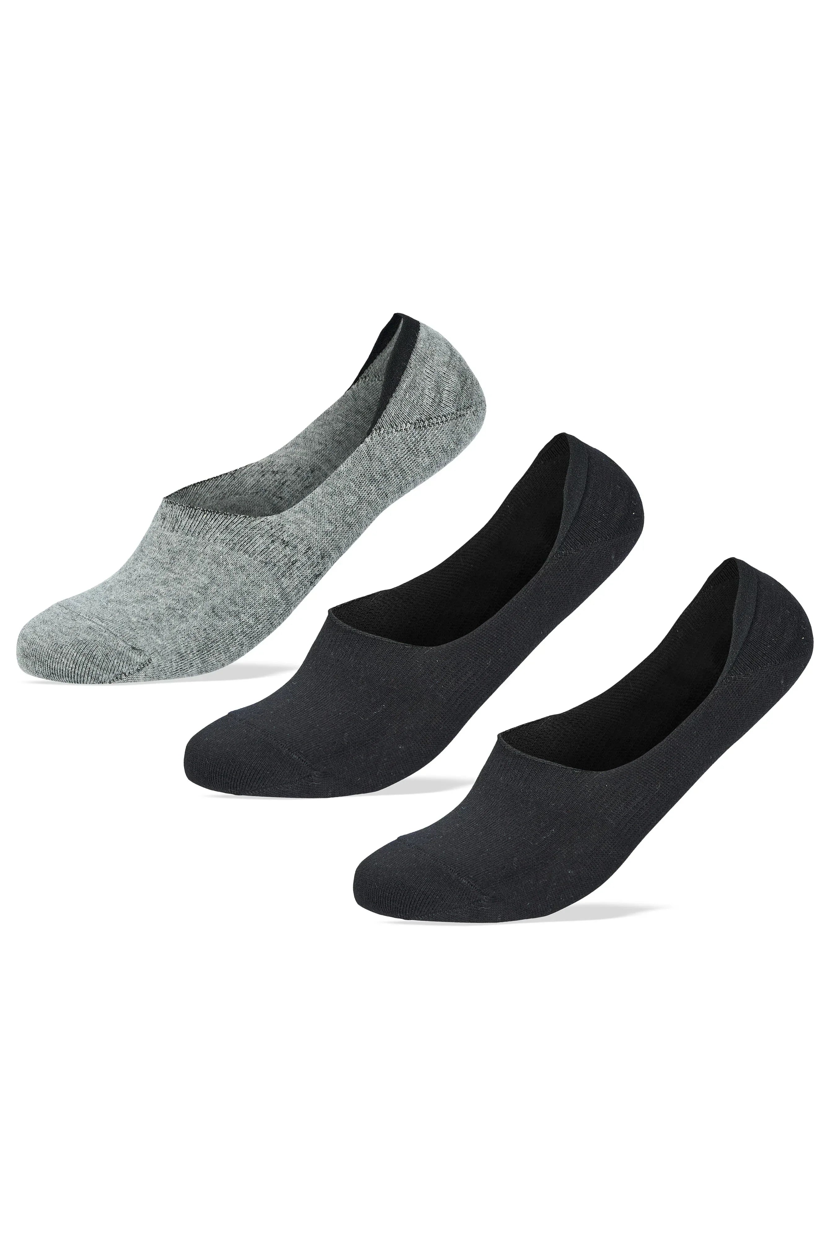 Men Set Of 3 Invisible Silicon Plain Socks ( Black-Grey ) - Sam Socks - Babazzaro