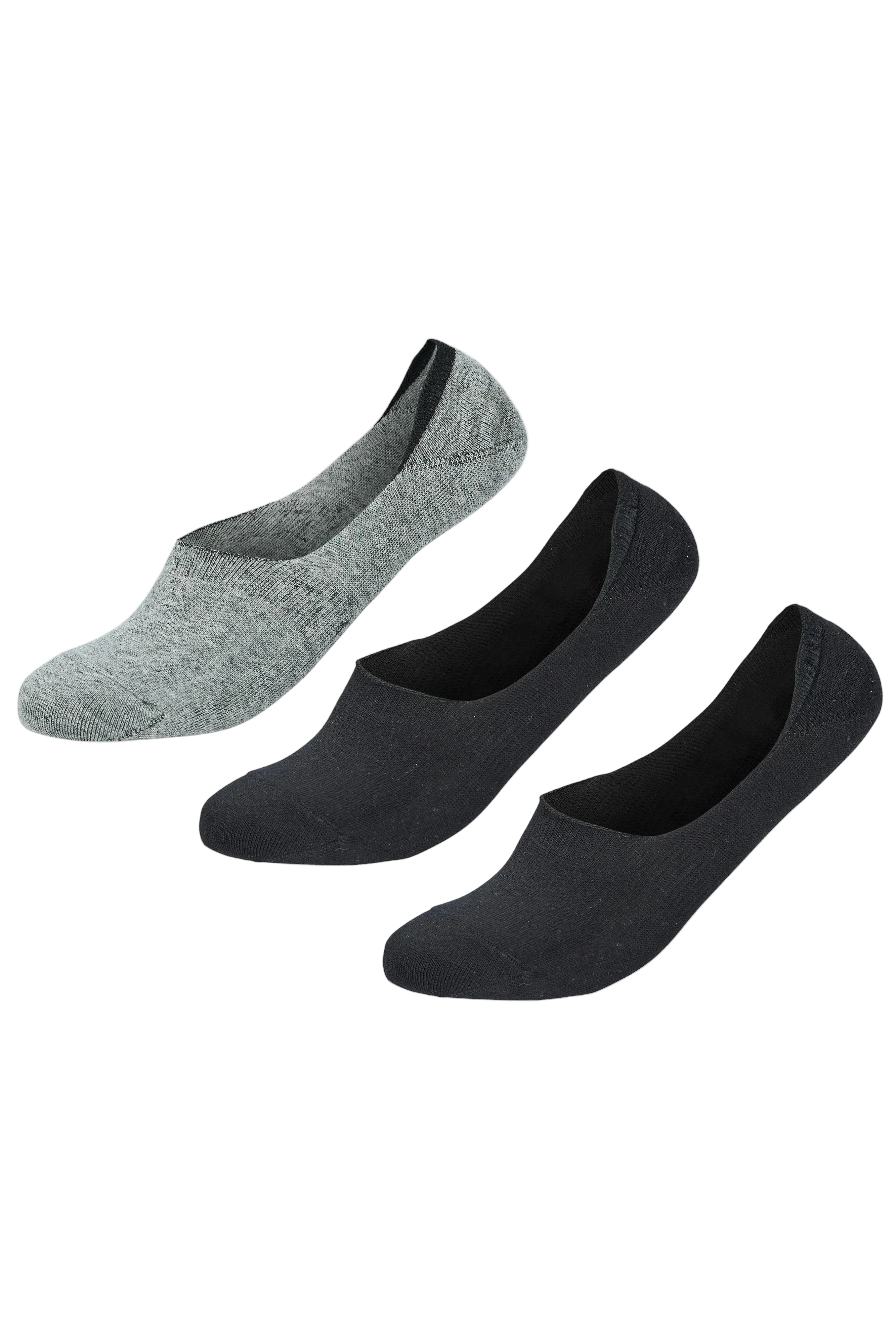 Sam Socks - Men Set Of 3 Invisible Silicon Plain Socks Black-Grey 1