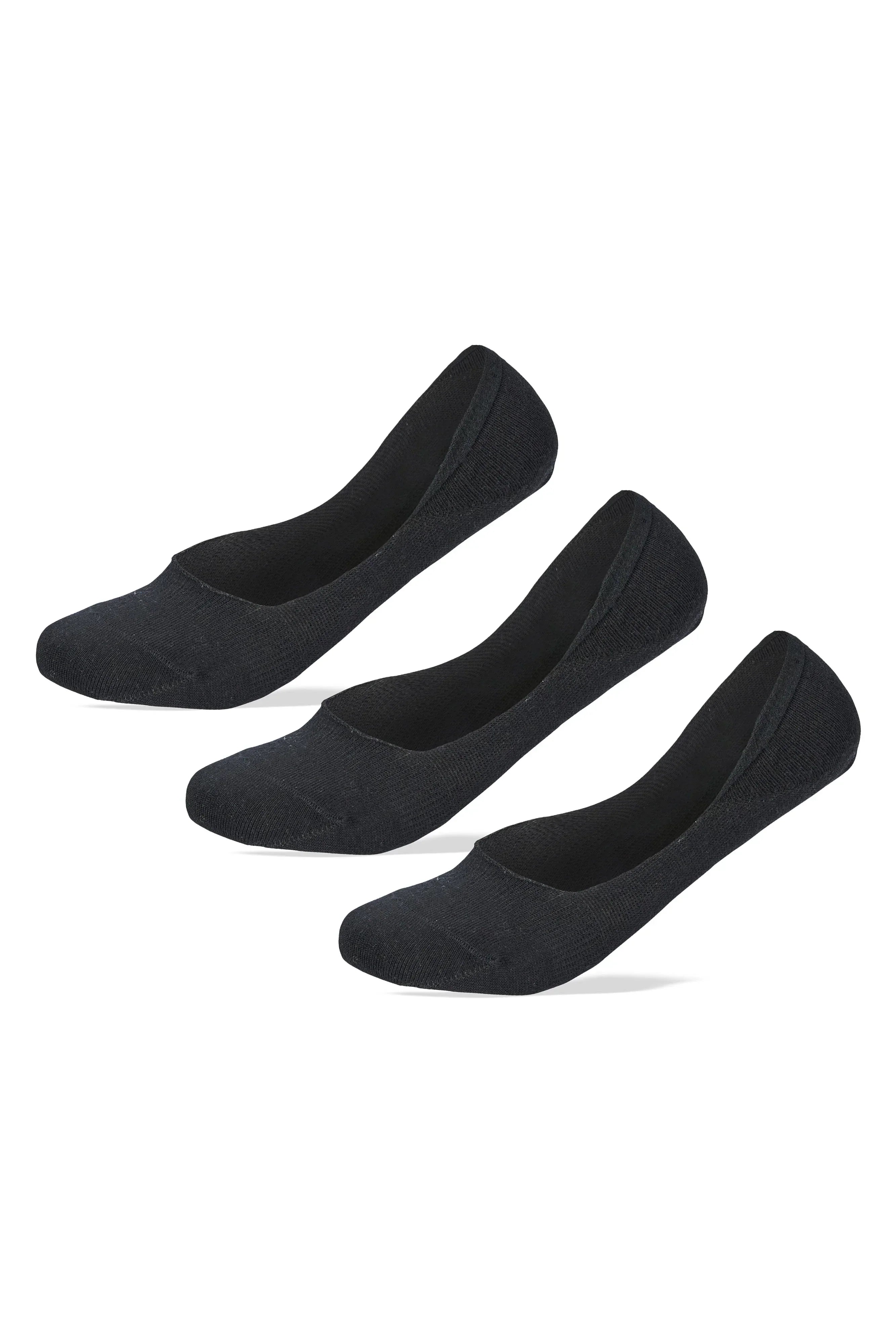 Women Set Of 3 Invisible Silicon Plain Socks Black - Sam Socks - Babazzaro