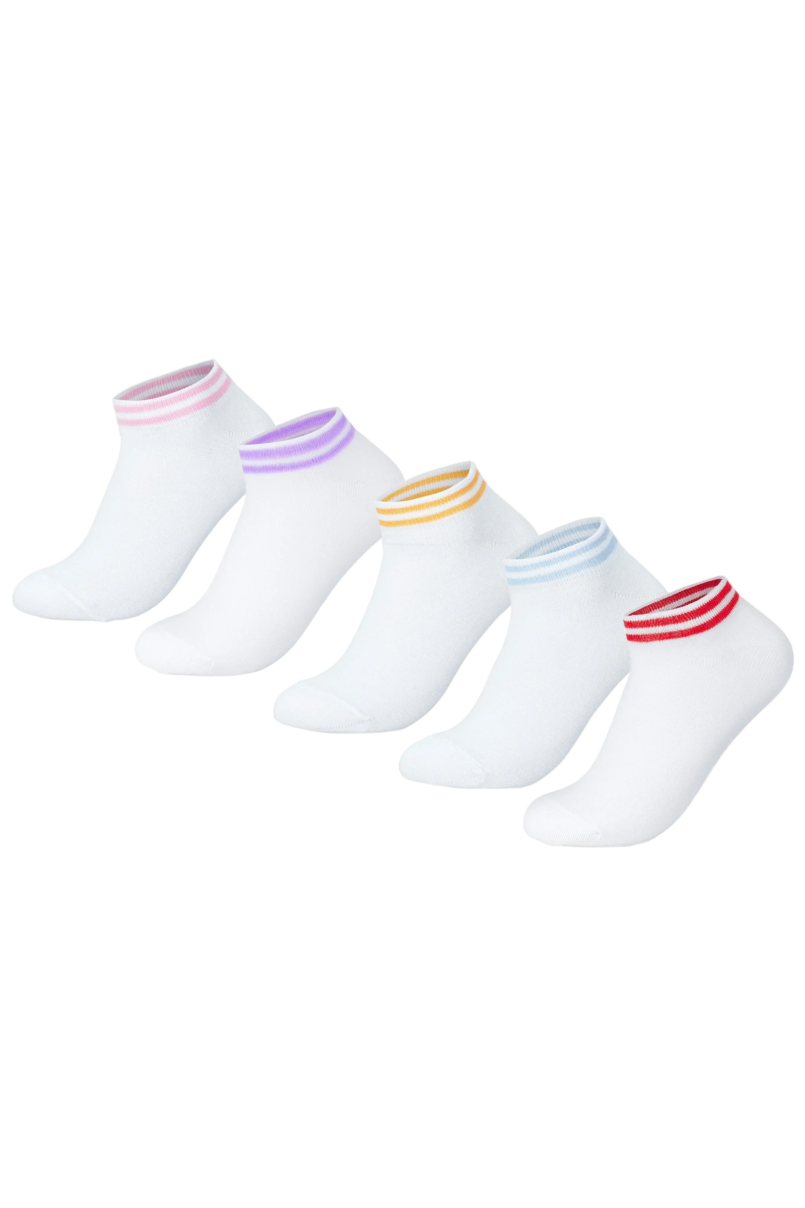 Women Set Of 5 Ankle Plain Socks White Stripped - Sam Socks - Babazzaro